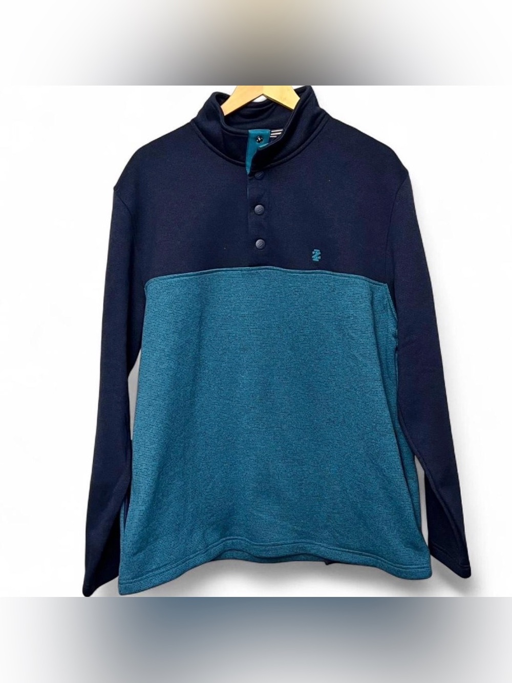 Izod Men's Teal and Navy Quarter-Snap Up Sweater